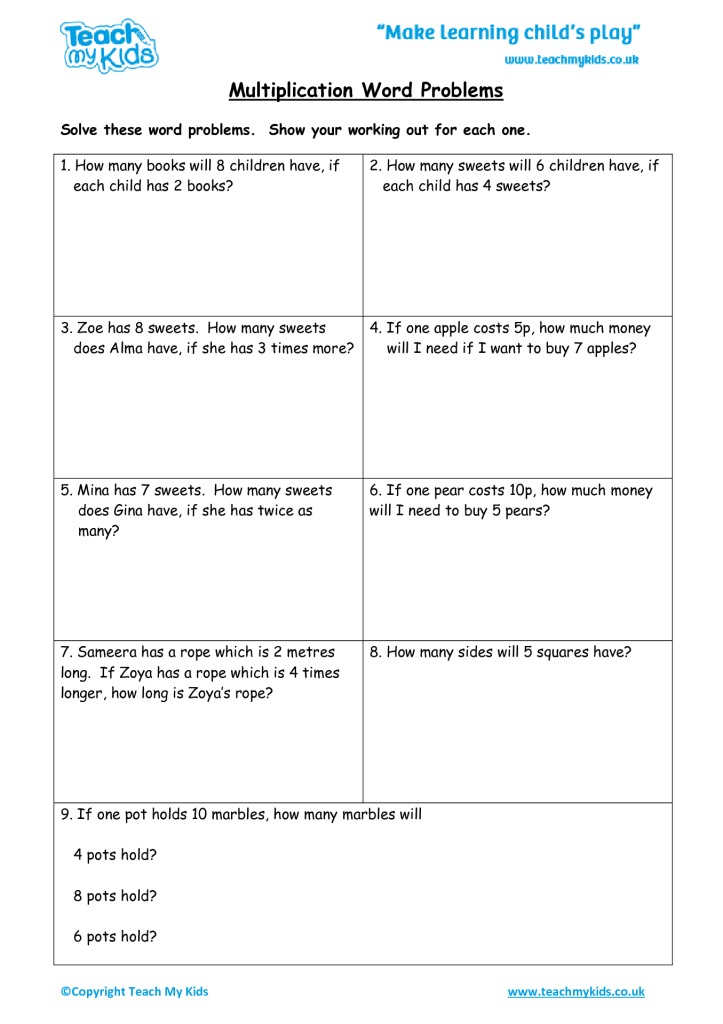  Multiplication Word Problems Worksheets 